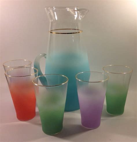 Blendo Pitcher And Glass Set Vintage 1950s Set Of 5 Glasses