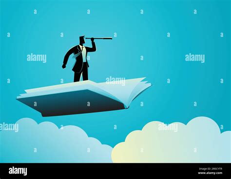 Business Concept Illustration Of Businessman Using Telescope On Flying