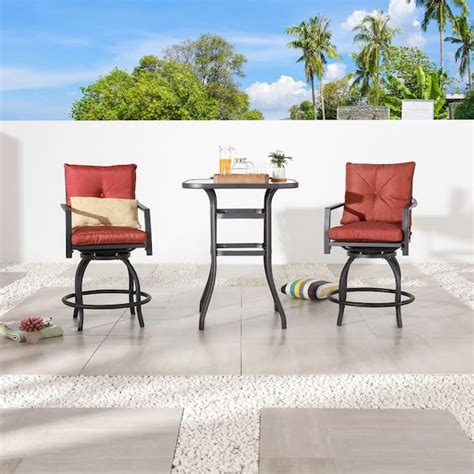 Patio Festival 3 Piece Metal Bar Height Outdoor Bistro Set With Red
