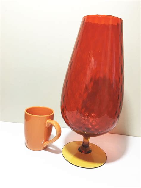 70s Hand Blown Amber Glass Mid Century Empoli Optic Vase Etsy Uk