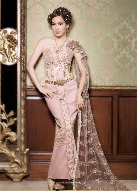 Nude Color Thai Dress Thai Wedding Dress Thailand Wedding Dress Traditional Dresses