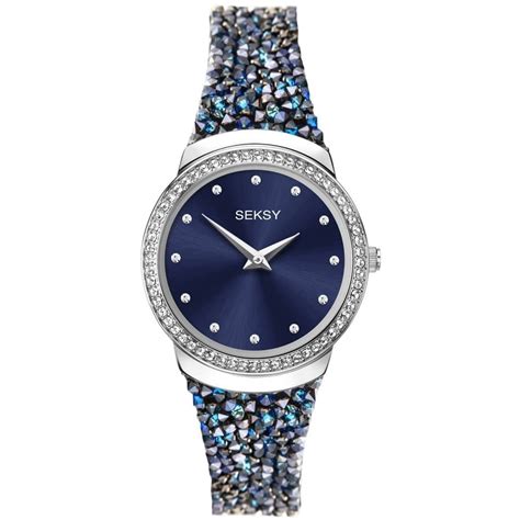 Ladies Seksy Rocks Blue Swarovski Crystal Watch 40040 Watches From