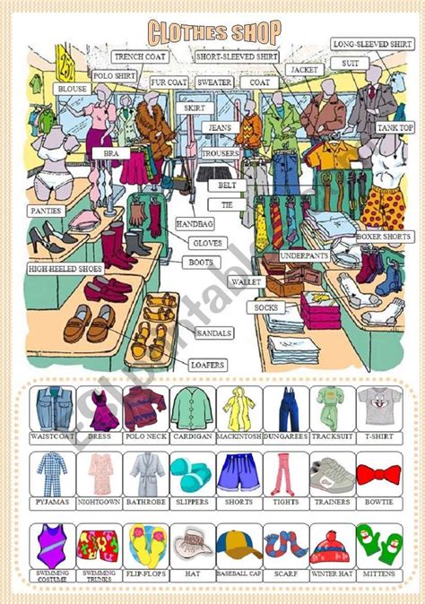 At The Clothes Shop Pictionary Reuploaded Esl Worksheet By