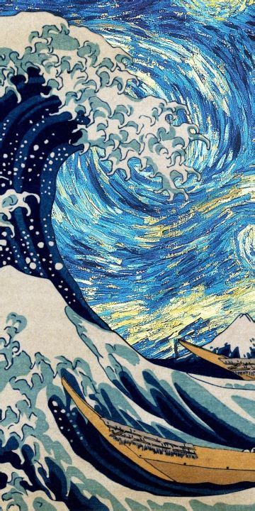 The Great Wave Of Kanagawa Starry Night Wallpaper In 360x720 Resolution