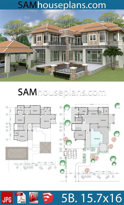 House Plans 15.7x16 with 5 Bedrooms - Sam House Plans | Luxury house