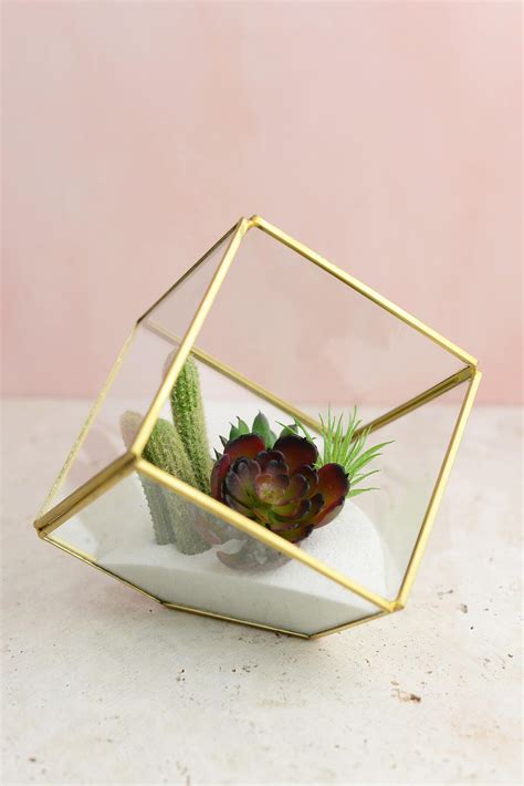 Hira Glass And Brass Terrarium Angled Cube 4 7 Quick Candles