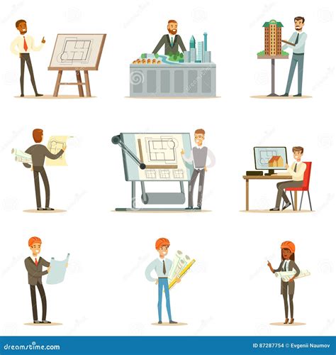 Architect Profession Series Of Vector Illustrations With Architects