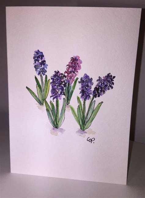 Hyacinths Watercolor Card Hand Painted By Gardenblooms On Etsy