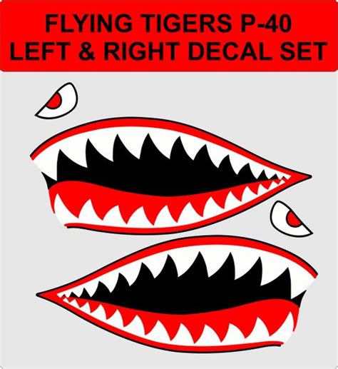 P 40 Flying Tigers Vinyl Decal Sticker Shark Teeth Hobby Ww2