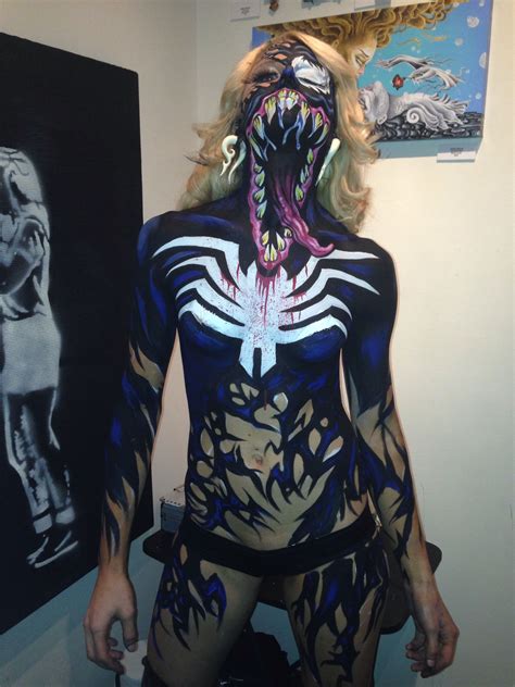 Venom Body Paint Ashley Simone Kimberly Bucki Halloween Pintura