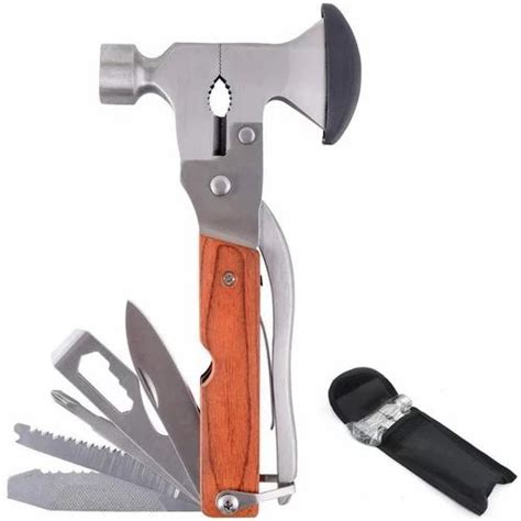 Survival Hammer Wood Inlay Handle Metal Portable Multi Tool Outdoor