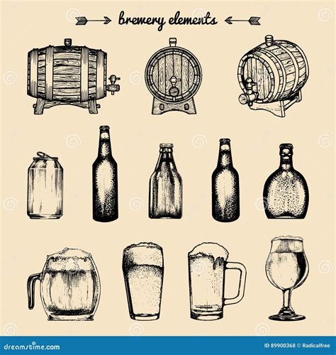 vector set of vintage brewery elements retro collection with beer icons lager ale barrels