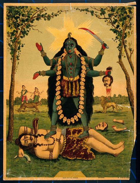 K L Standing Triumphantly Over Shiva Chromolithograph Wellcome