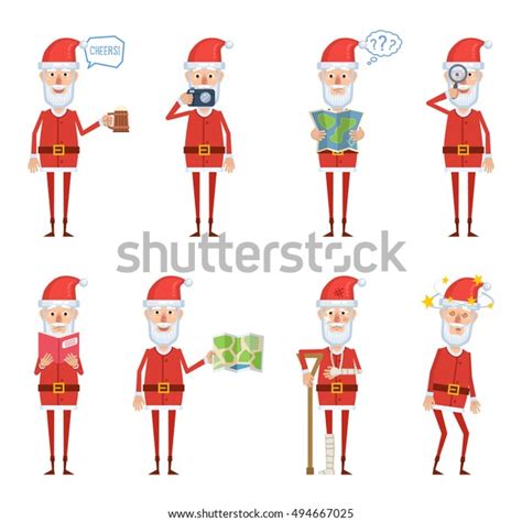 Set Santa Claus Characters Posing Different Stock Vector Royalty Free