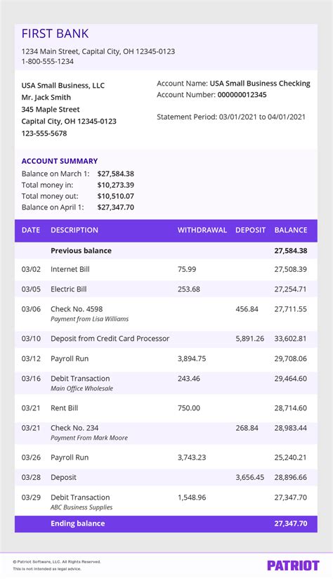 Business Bank Statement Template
