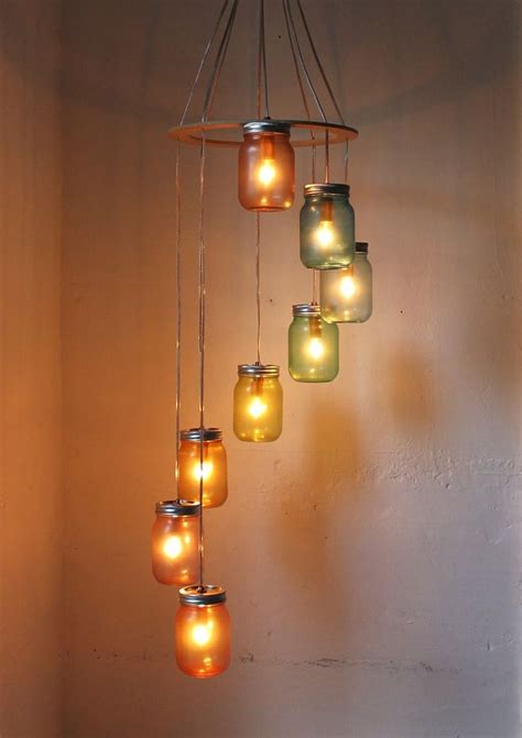 Rainbow Bright Mason Jar Chandelier Mason Jar Lighting Spiral Swag