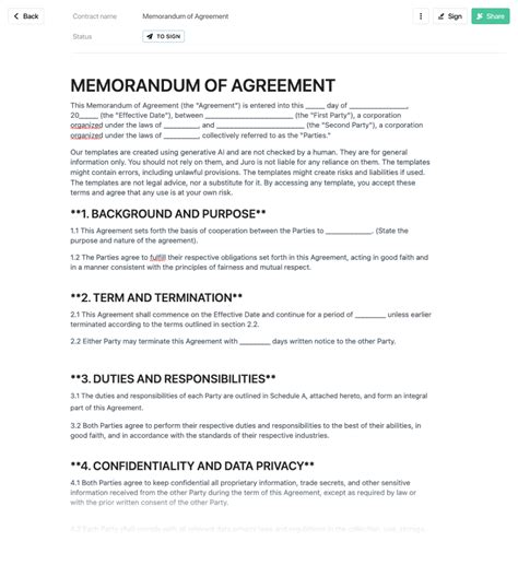 Free Memorandum Of Agreement Template