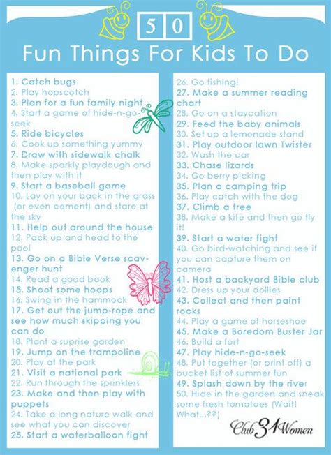 50 Things For Kids To Do This Summer Free Printable Chart Things