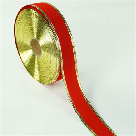 Red Velvet Wired Ribbon Wide Metallic Gold Edges Inch Yards
