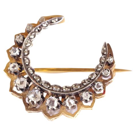 Victorian Diamond Silver Gold Crescent And Star Brooch For Sale At 1stdibs