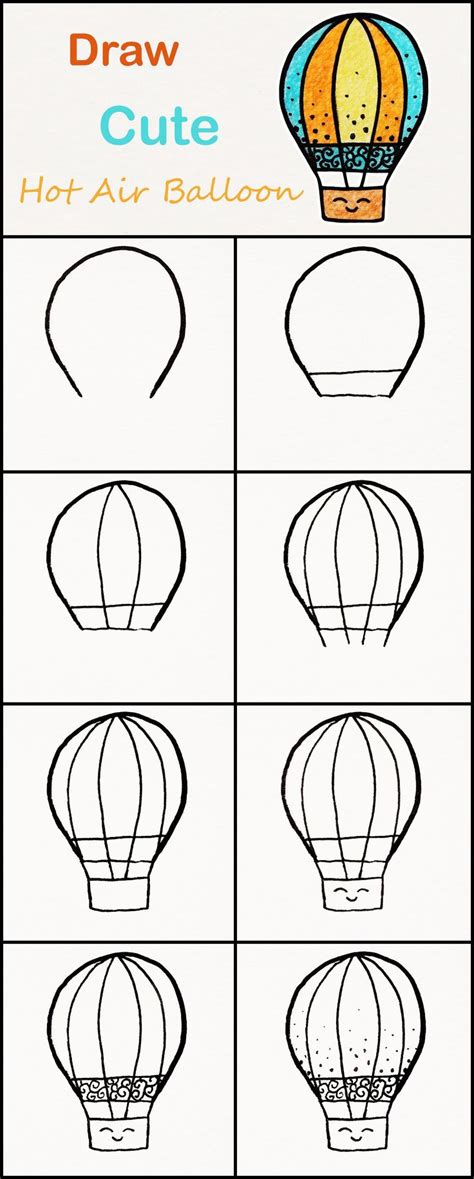 Learn How To Draw A Cute Hot Air Balloon Step By Step ♥ Very Simple