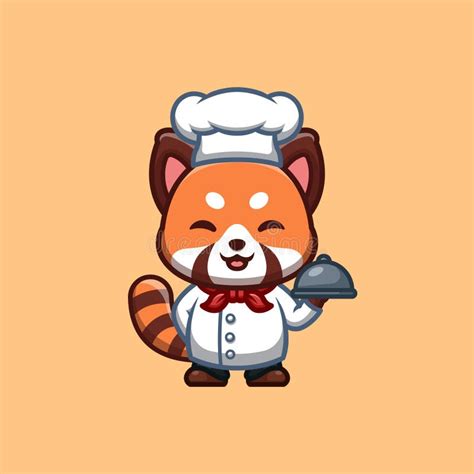 Red Panda Chef Cute Creative Kawaii Cartoon Mascot Logo Stock