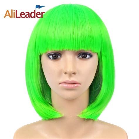 Alileader Short Bob Straight Cosplay Wigs 12 Purple Yellow Green 23 Colors Pure Color Synthetic