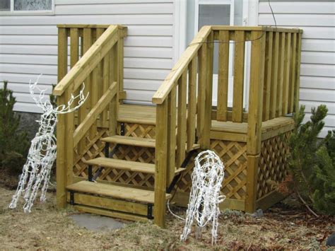 Some pipe and a little bit of wood and tada, i made some railings for the tops of the stairs! Simple Designs Deck Stair Handrail — Rickyhil Outdoor Ideas