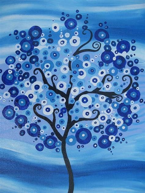 Tree Painting On Canvas Light Blue Colourful Colorful
