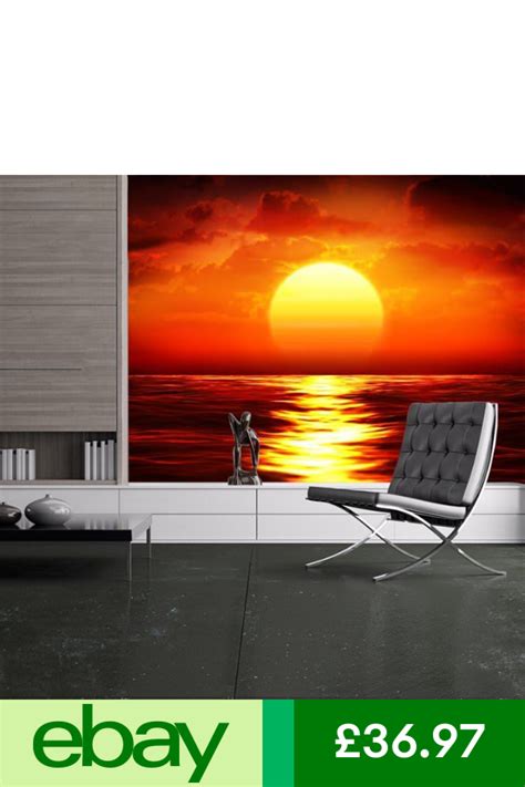 Red Ocean Sunset Wall Mural Wallpaper Ws 42602 Ebay Mural Wallpaper
