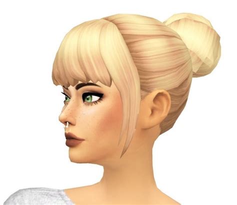 Dramatic Blonde And Bangs Bun Sims 4 Maxis Match Sims Female Bun Hair Cute Long Bangs Side Peices