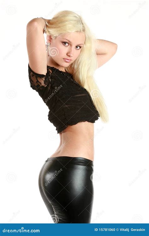 Schönes Mädchen In Den Schwarzen Ledernen Hosen Stockfoto Bild Von Fraulich Hosen 15781060