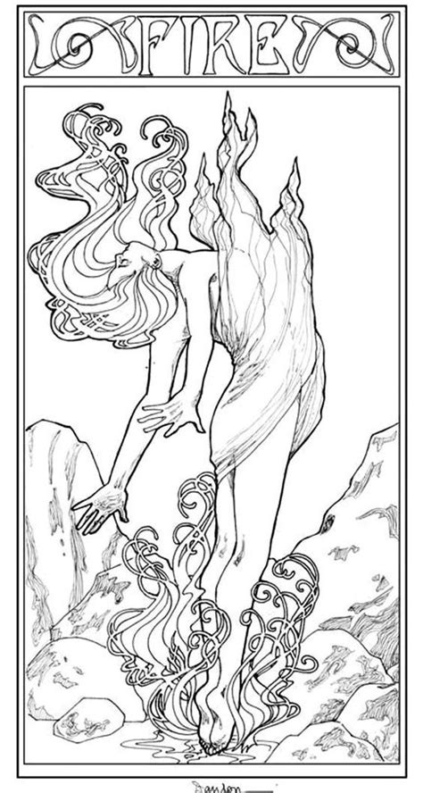 Free Coloring Page Â Coloring Adult Art Nouveau Style Fire Woman Coloring Home