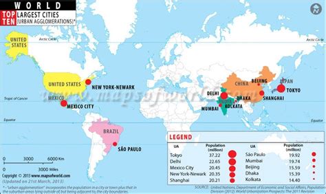 Largest Cities In The World Most Populous Cities Of The World Map