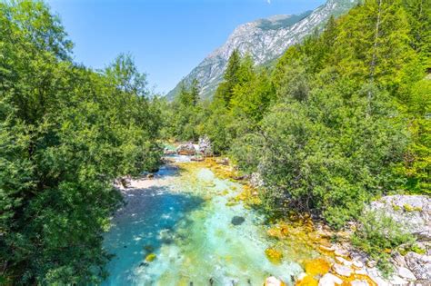 Clear Water Of Soca River At Small Soca Gorge Stock Photo Image Of