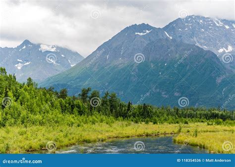 Alaska S Slow Moving Eagle River And Chugach Mountains Stock Photo