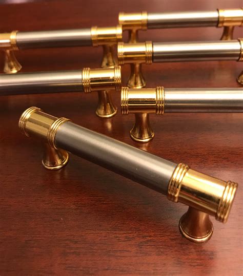 Cabinet Bar Pulls In Brass And Satin Nickel Sets Of 6 Metal Knobs