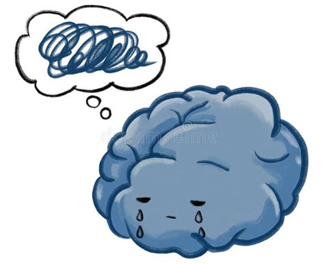 Depression Unhappy Sad Grey Blue Brain Cartoon Illustration Mental