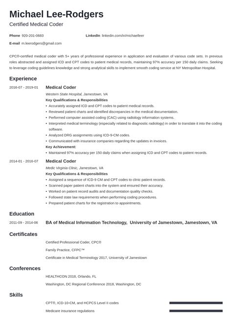 Medical Coder Resume Sample And Guide 20 Tips