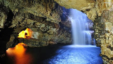 Wonderful Smoo Cave Falls In Scotland Rocks Pool Cave Falls Hd