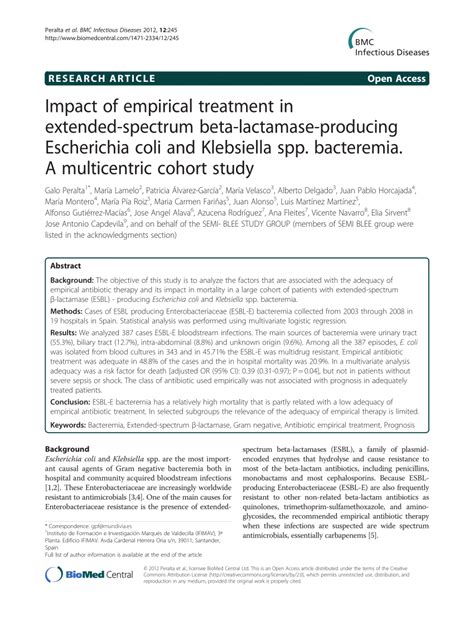 Pdf Impact Of Empirical Treatment In Extended Spectrum Beta Lactamase