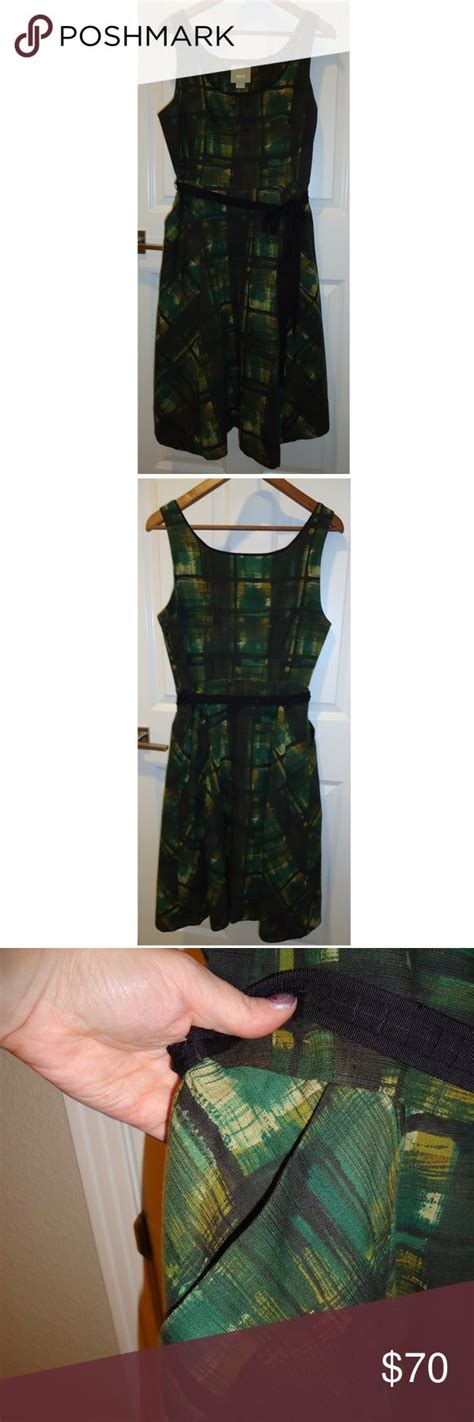 Anthropologie Maeve Plaid Green Dress W Pockets Green Dress Dress