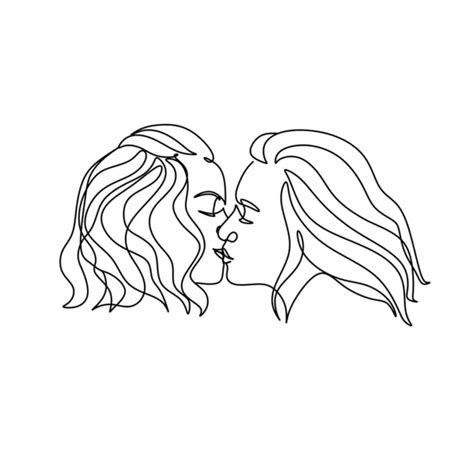 lesbian couple line vector illustration love print minimalist people icon stock vector image by