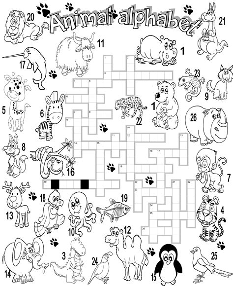 Wild Animal Crossword การเรียนรู้ แบบฝึกหัดภาษา แบบฝึกหัดสำหรับเด็ก