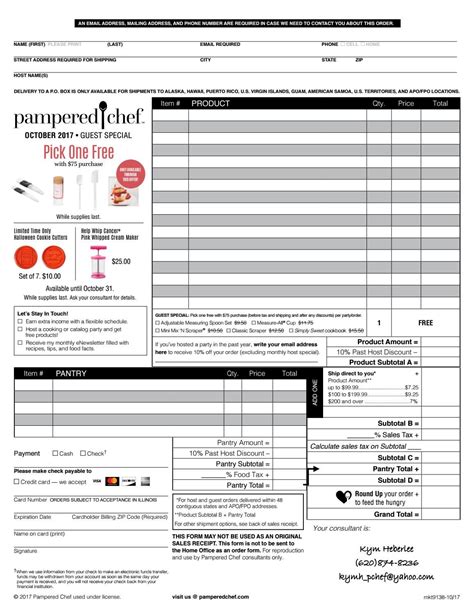 Pampered Chef Order Form Printable Printable Forms Free Online