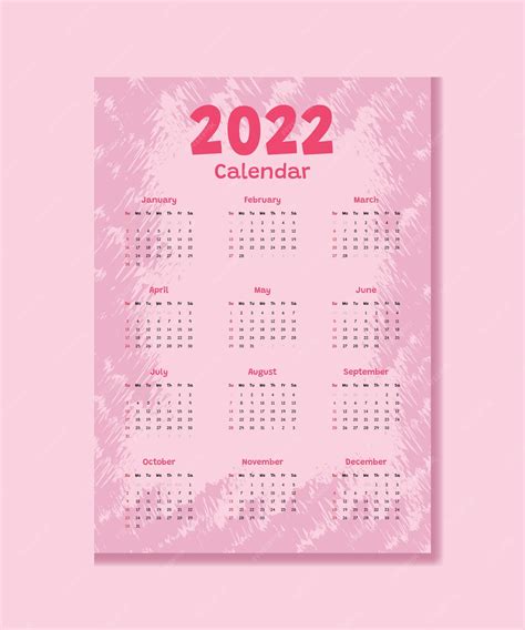 Pinselkalender 2022 Kalender 2022 Mit Rosa Pinselmotiv Premium Vektor
