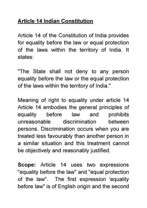 Article 14 Indian Constitution - Article 14 Indian Constitution Article
