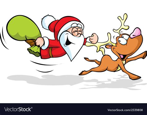 funny of santa and reindeer flying royalty free vector image