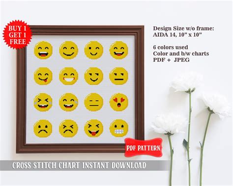 Emoji Cross Stitch Pattern Modern Cross Stitch Smile Design Etsy