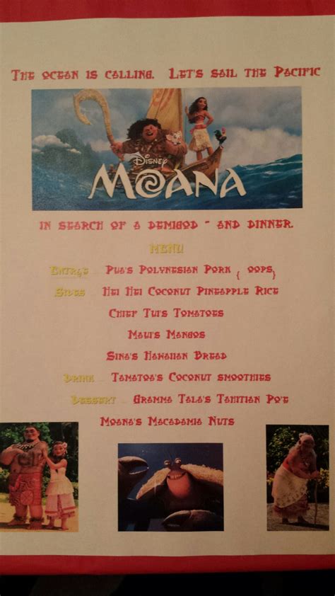 While we can't jump into the screen to hang out with our favorite characters, there is a way to bring the magic of disney to your kitchen table. Disney Dinner Nights #113 - Moana (With images) | Movie ...